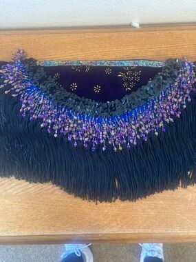 BELLY DANCER’S HIP SCARF Purple and  Black Beaded OS